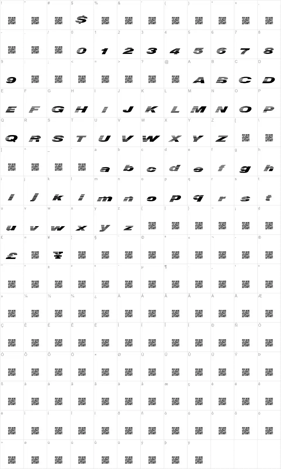 Quick Moneyfont character map