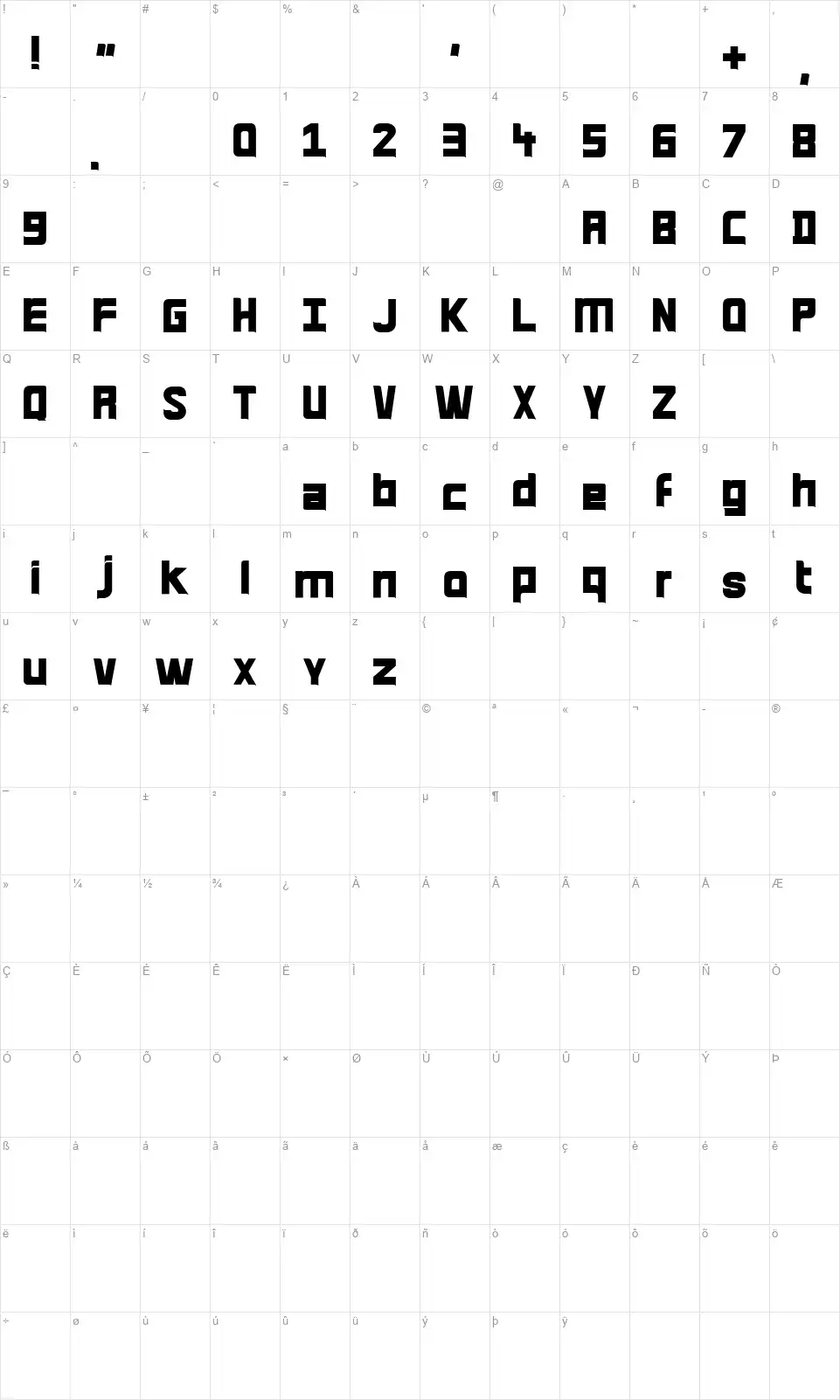 Quirk 33font character map
