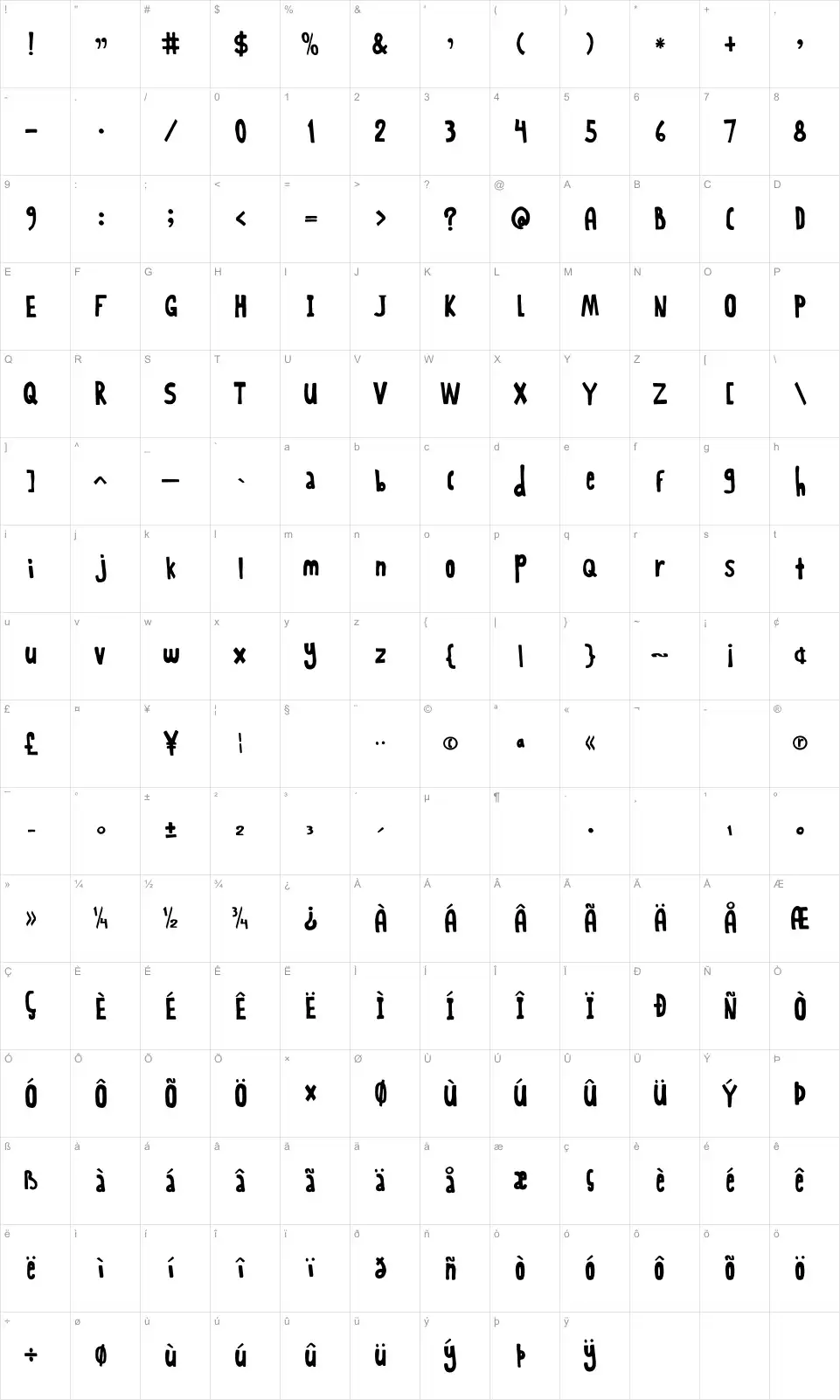 Rabbit Moonfont character map