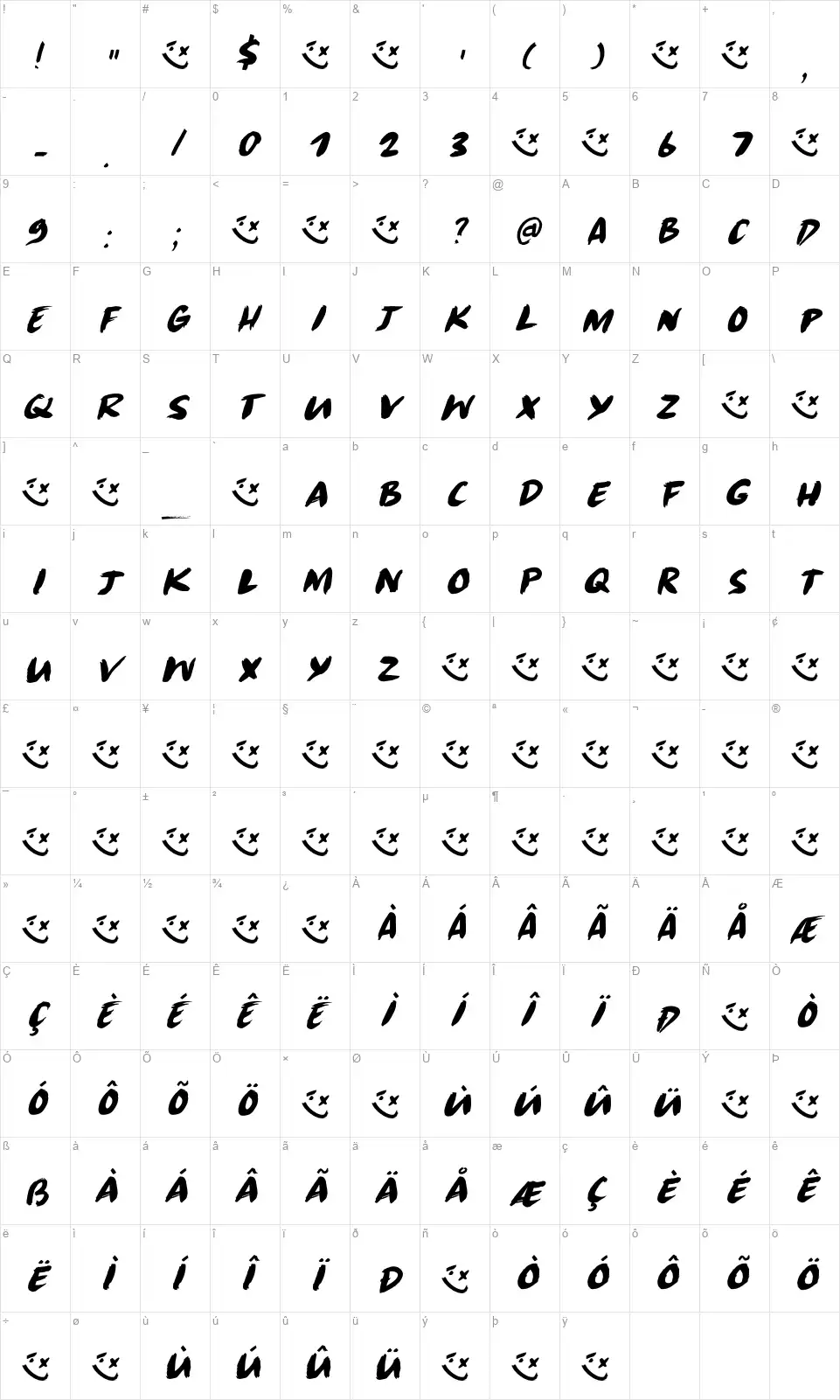 Radical Brushfont character map
