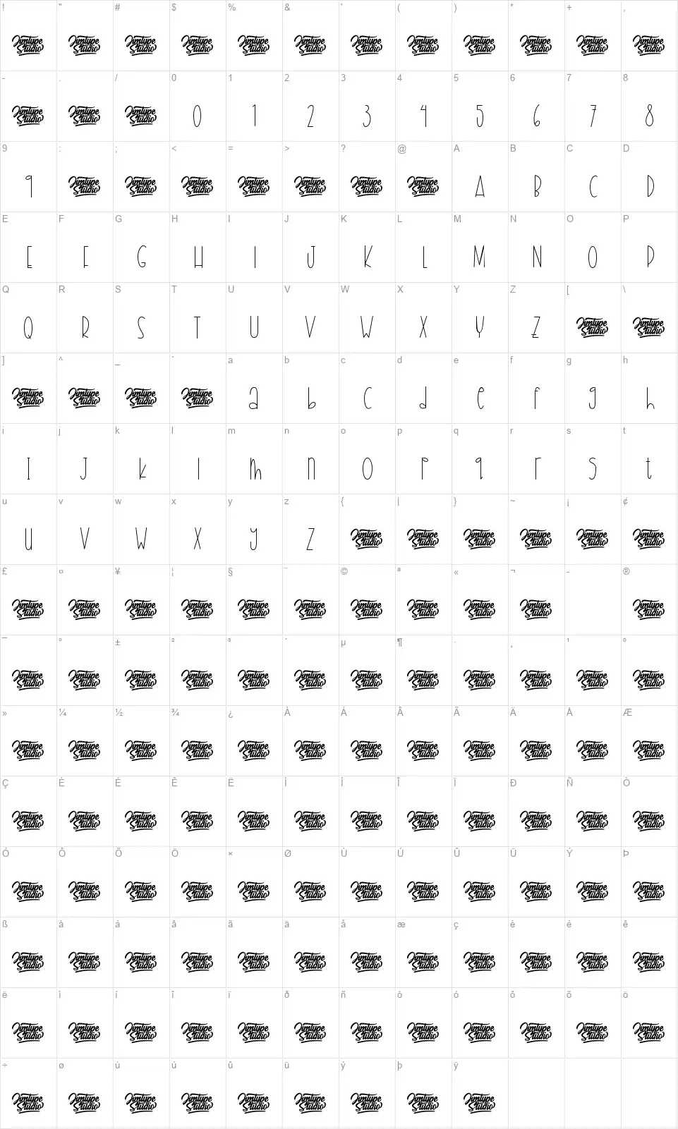 Raemoonfont character map