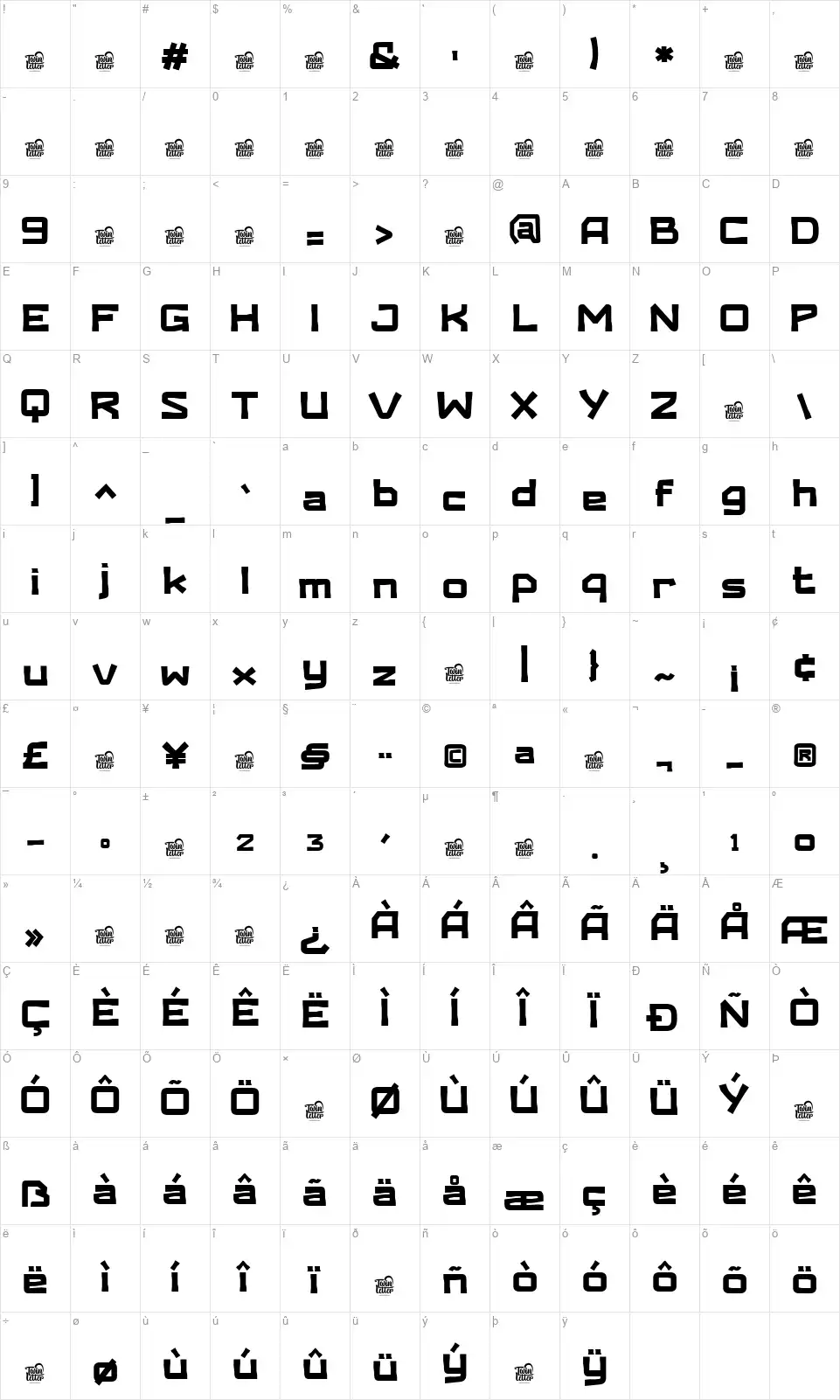 Raithon Realm Zeichentabelle Raithon Realmfont character map