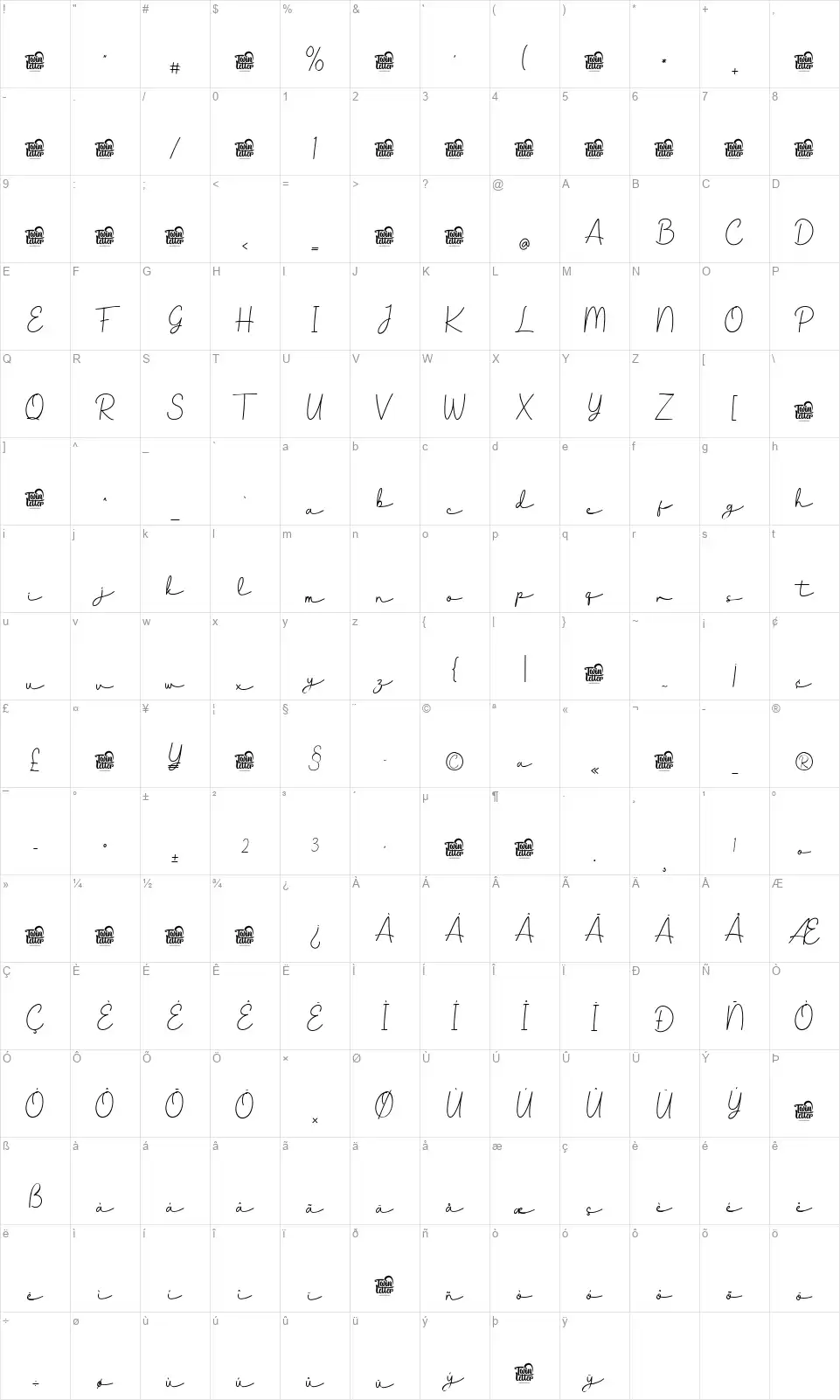 Ramsutyfont character map