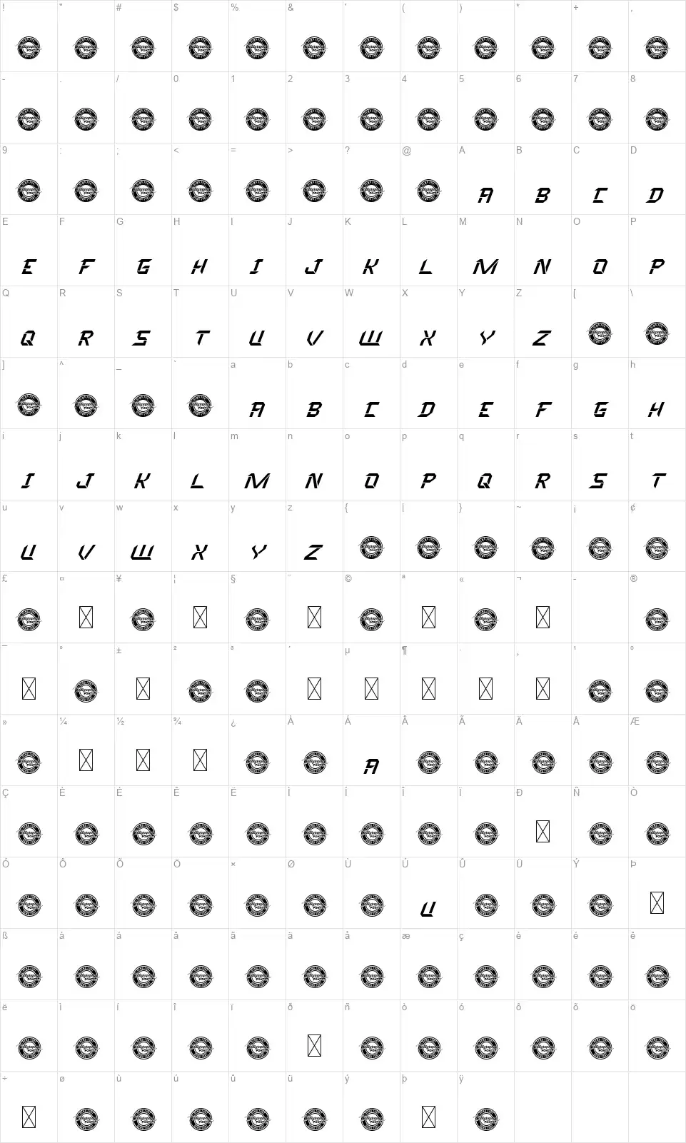 Rapidtechfont character map