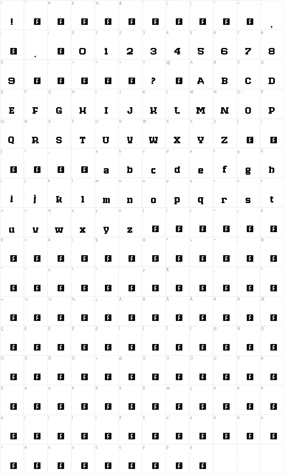 Raven Slabfont character map