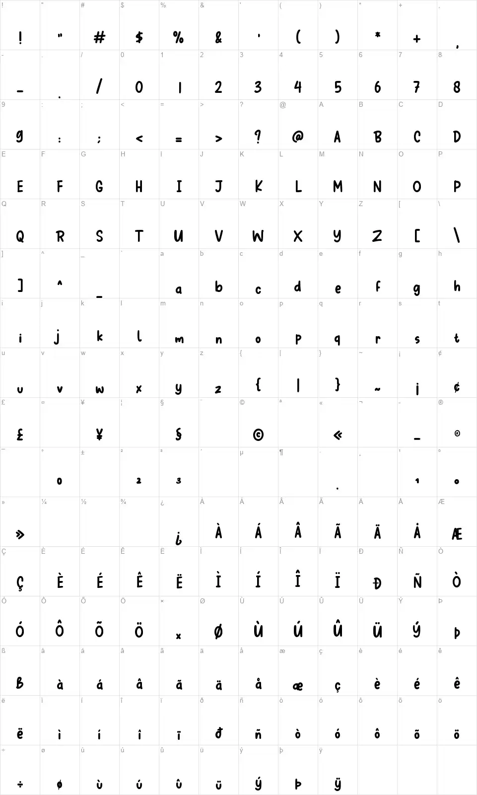 Reach Storyfont character map