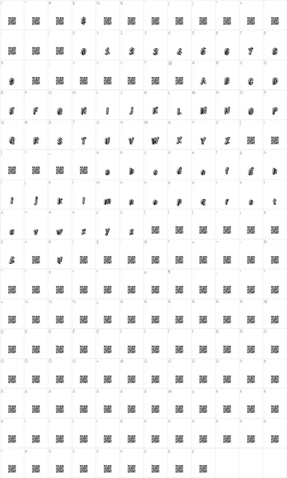 RealGoldfont character map