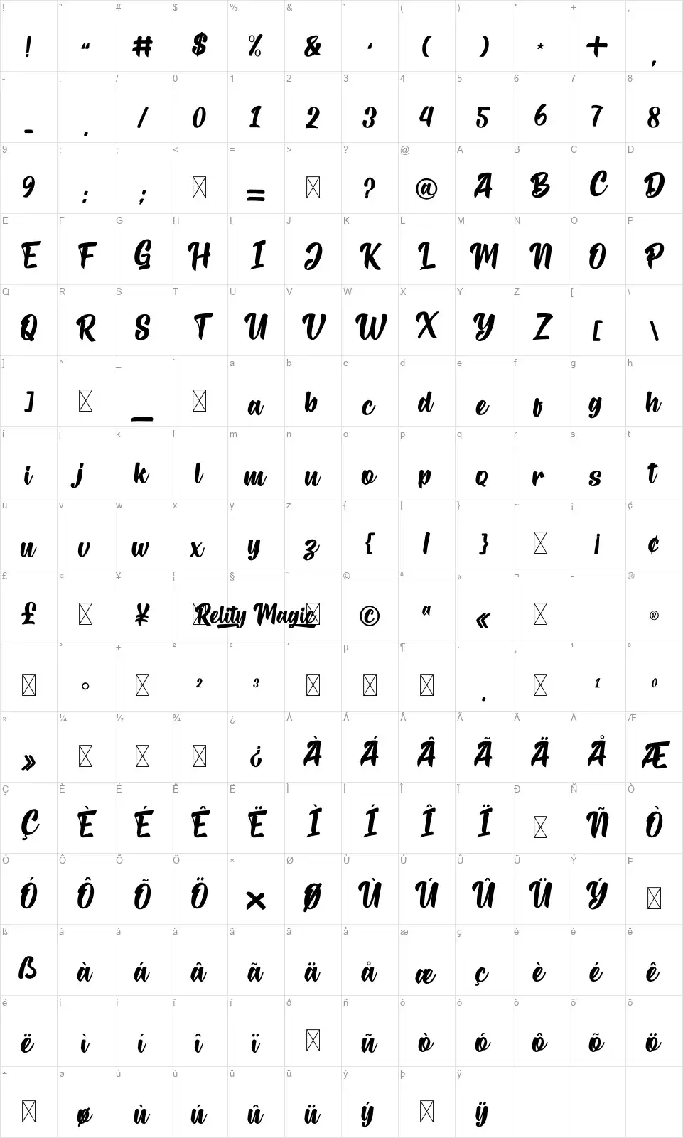 Reality Magicfont character map