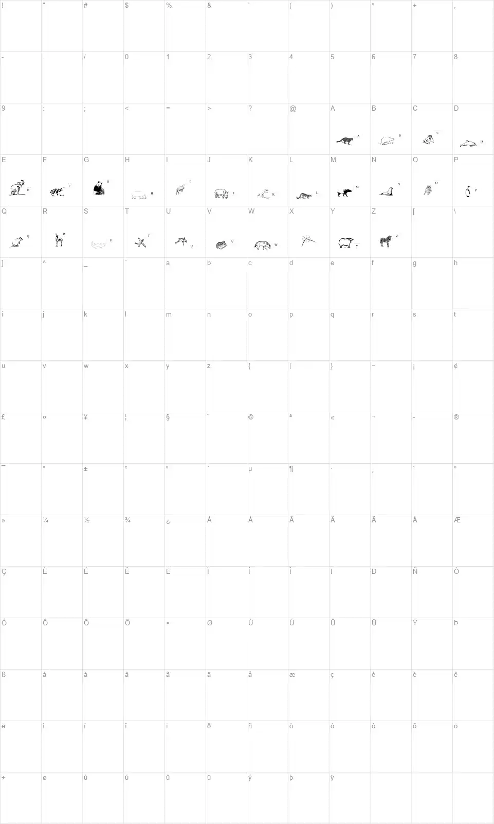 Red Listfont character map