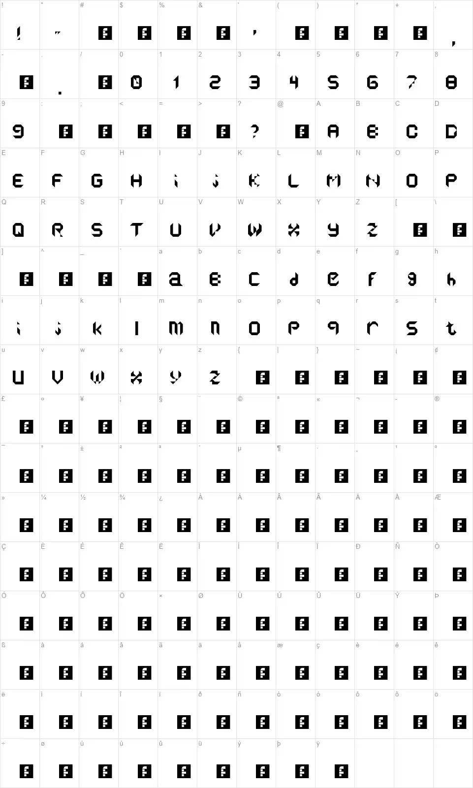 Reflectorsfont character map