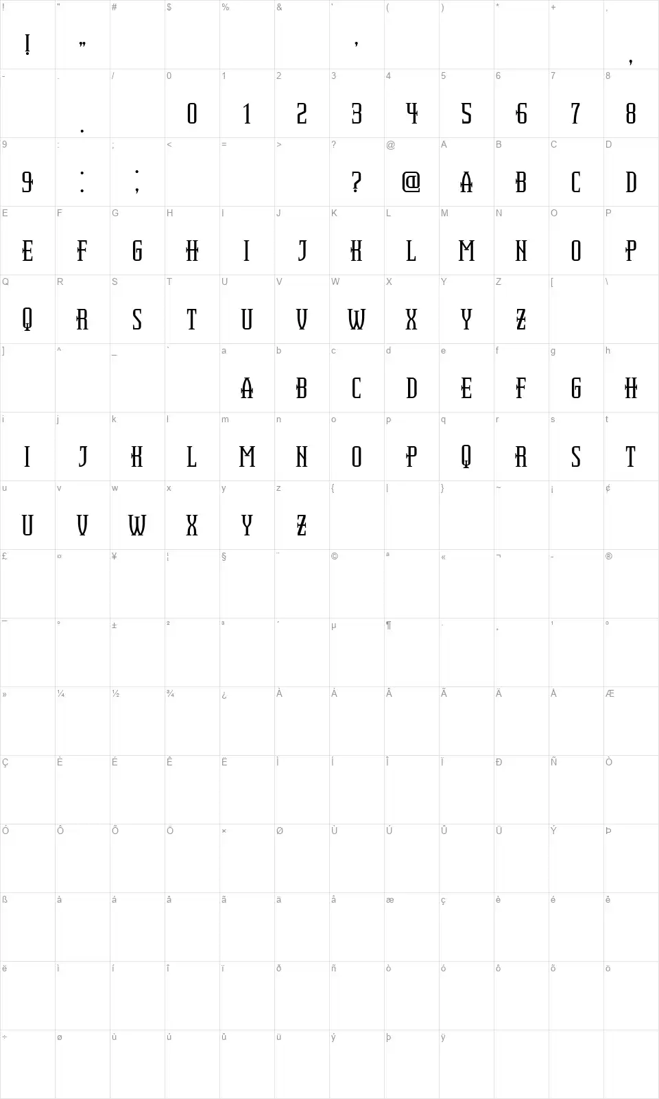 Regional Ambassadorshipfont character map