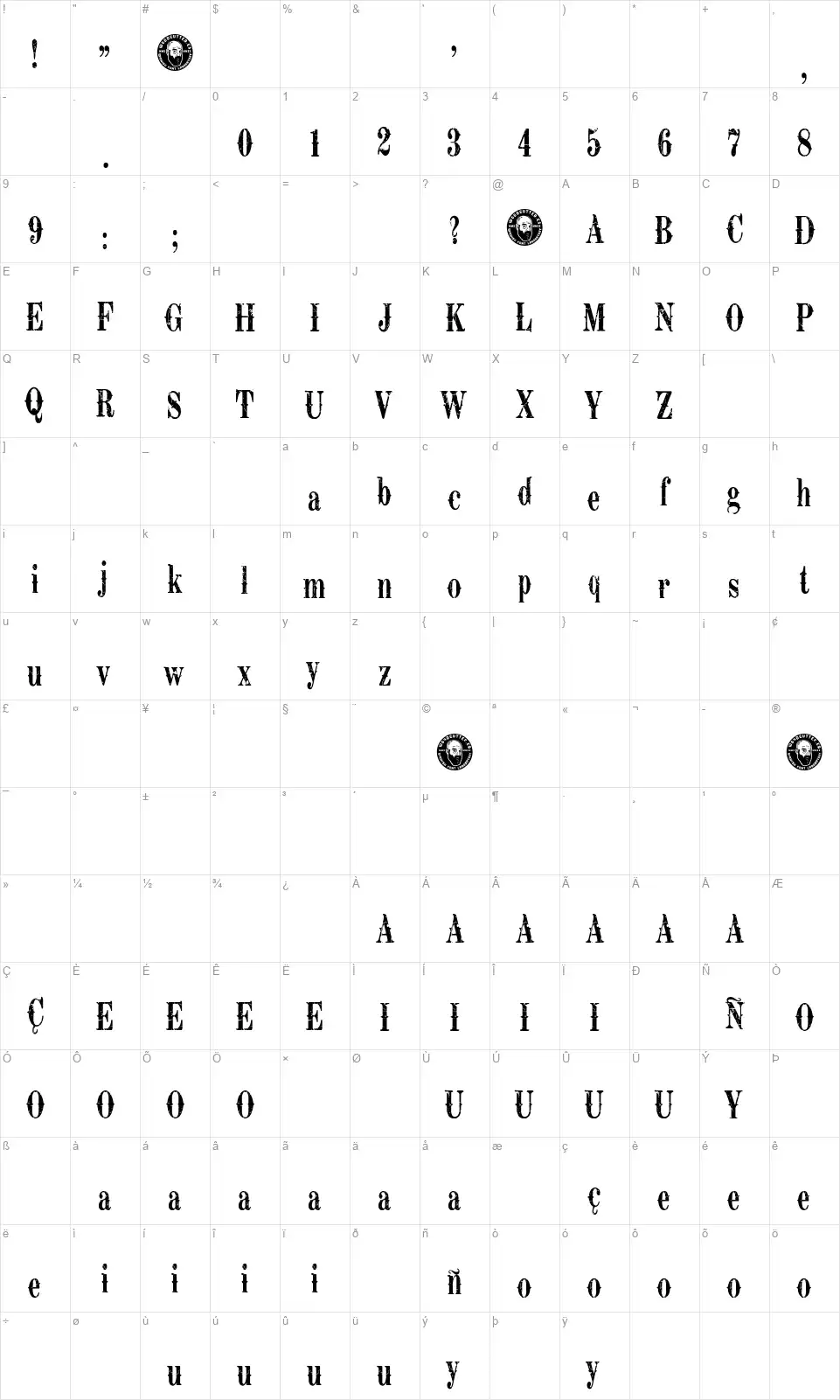 Retro Grunge Westfont character map