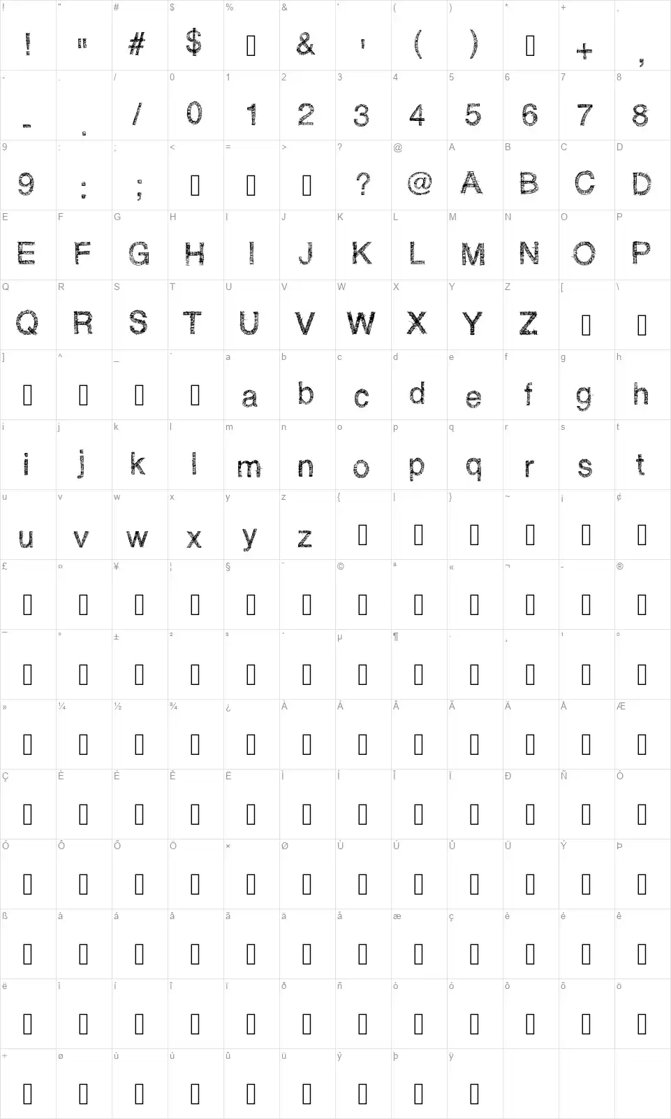 RH Sketchy Bastardfont character map