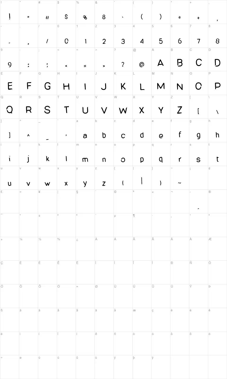 Road Paintfont character map