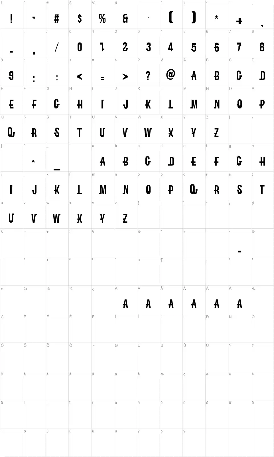 Robinsonfont character map