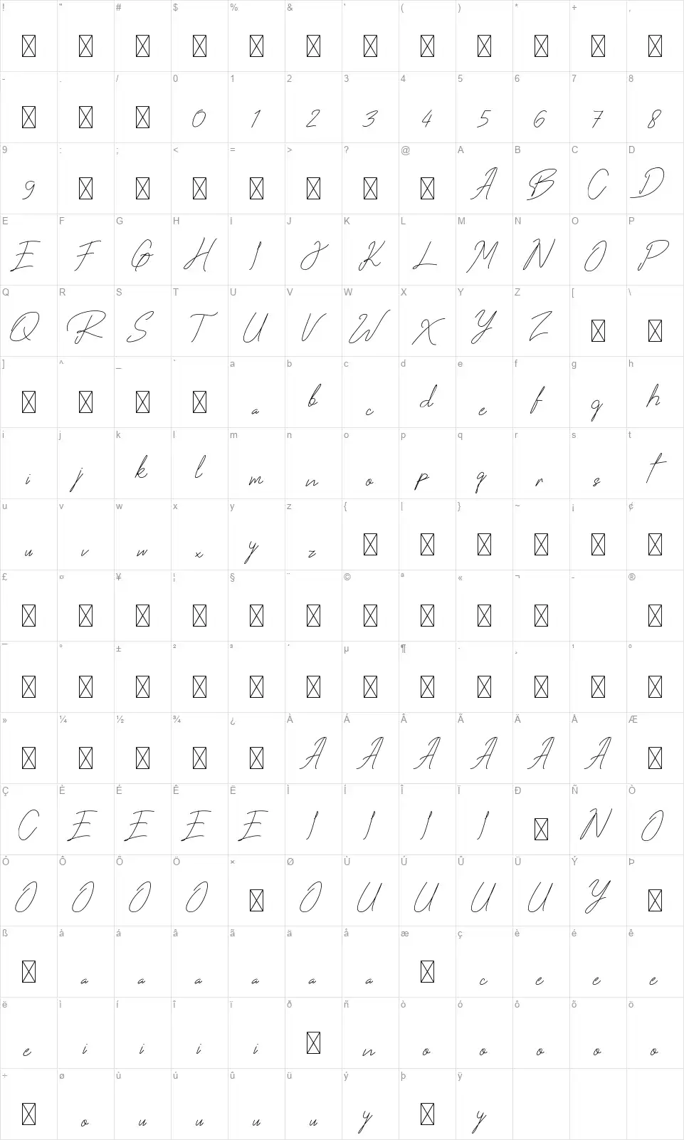 Roger Heartfont character map