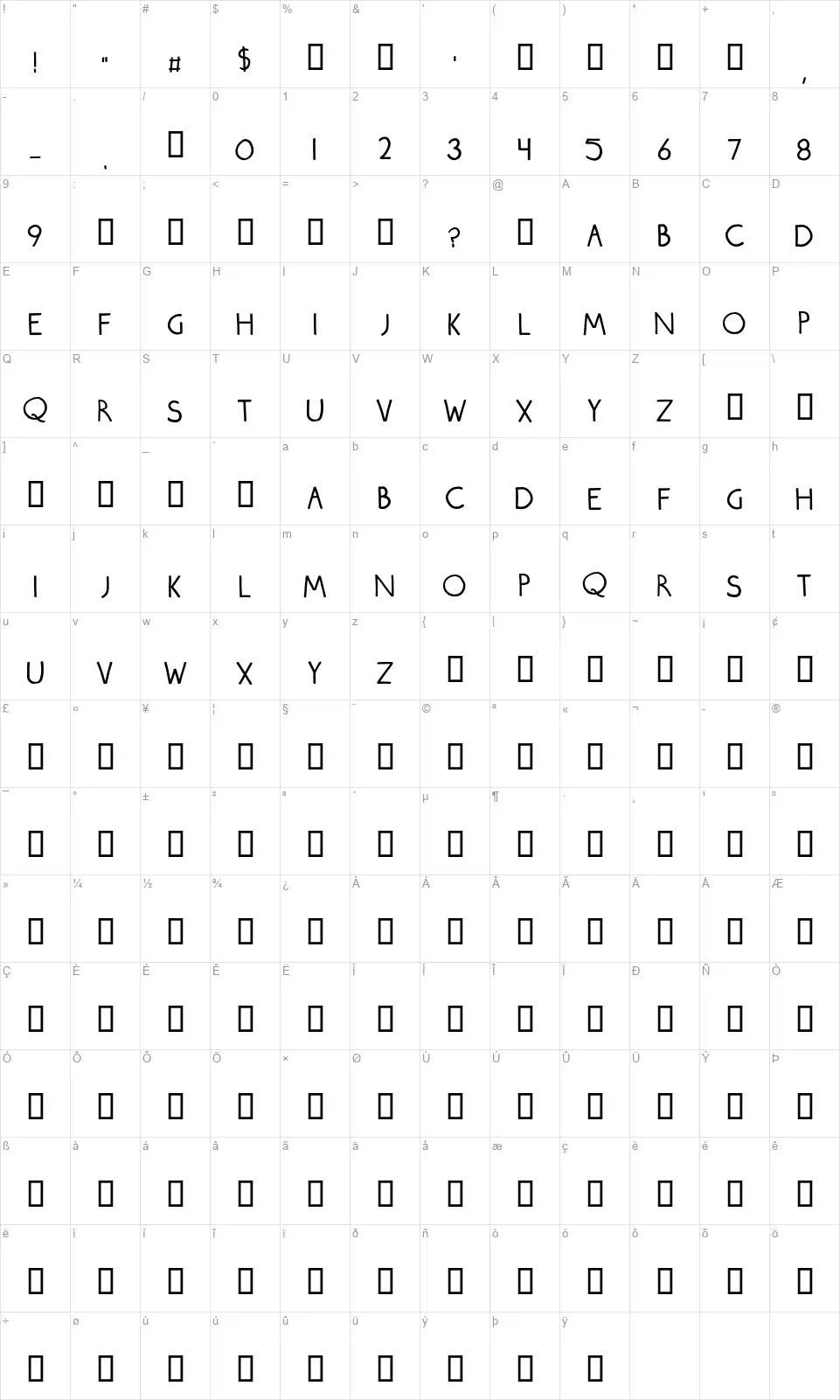 Roundmarkerfont character map