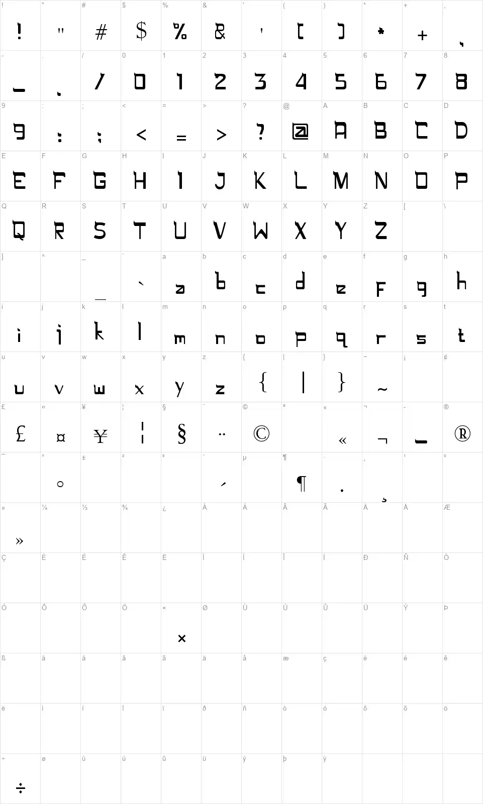 Rugamikafont character map