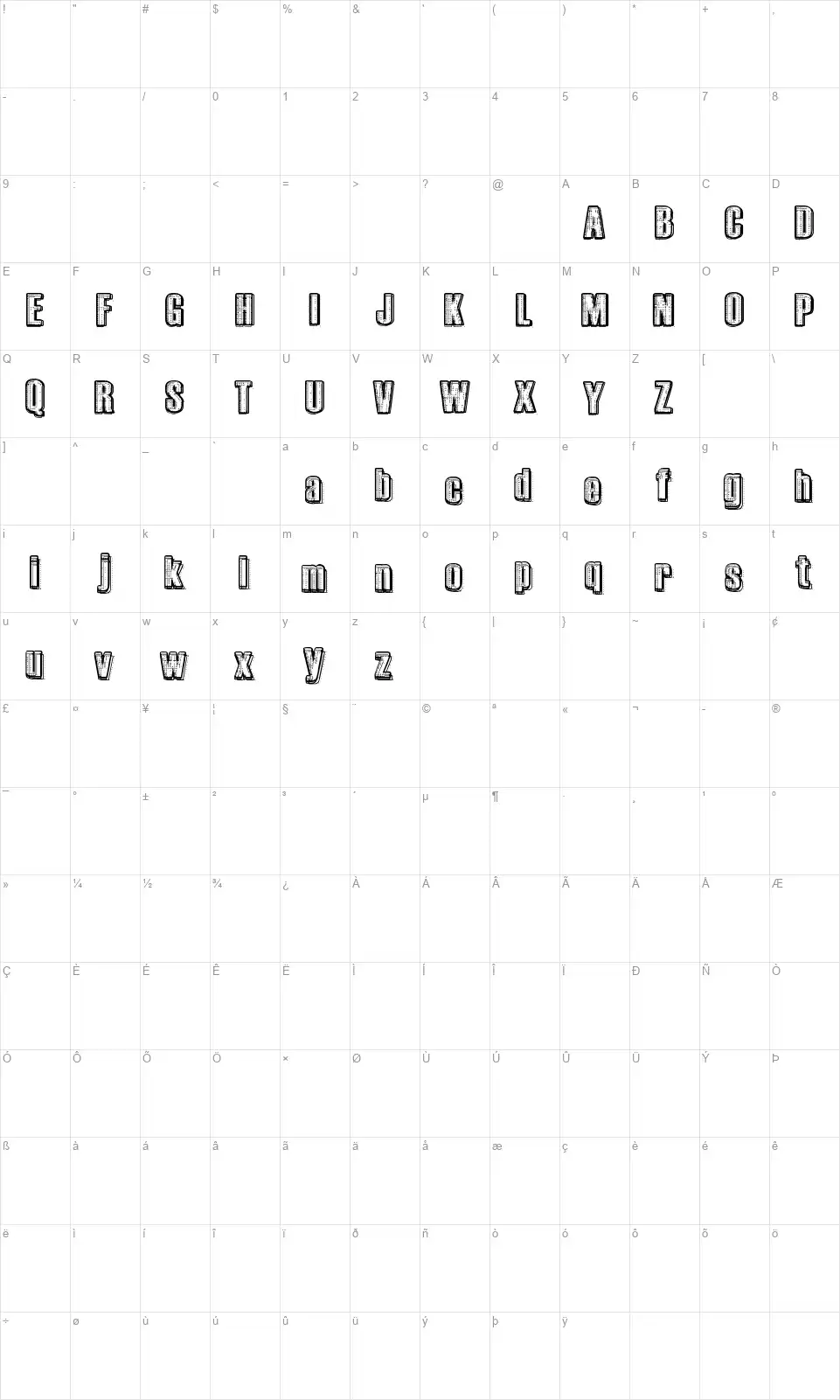 RvD Printplatefont character map