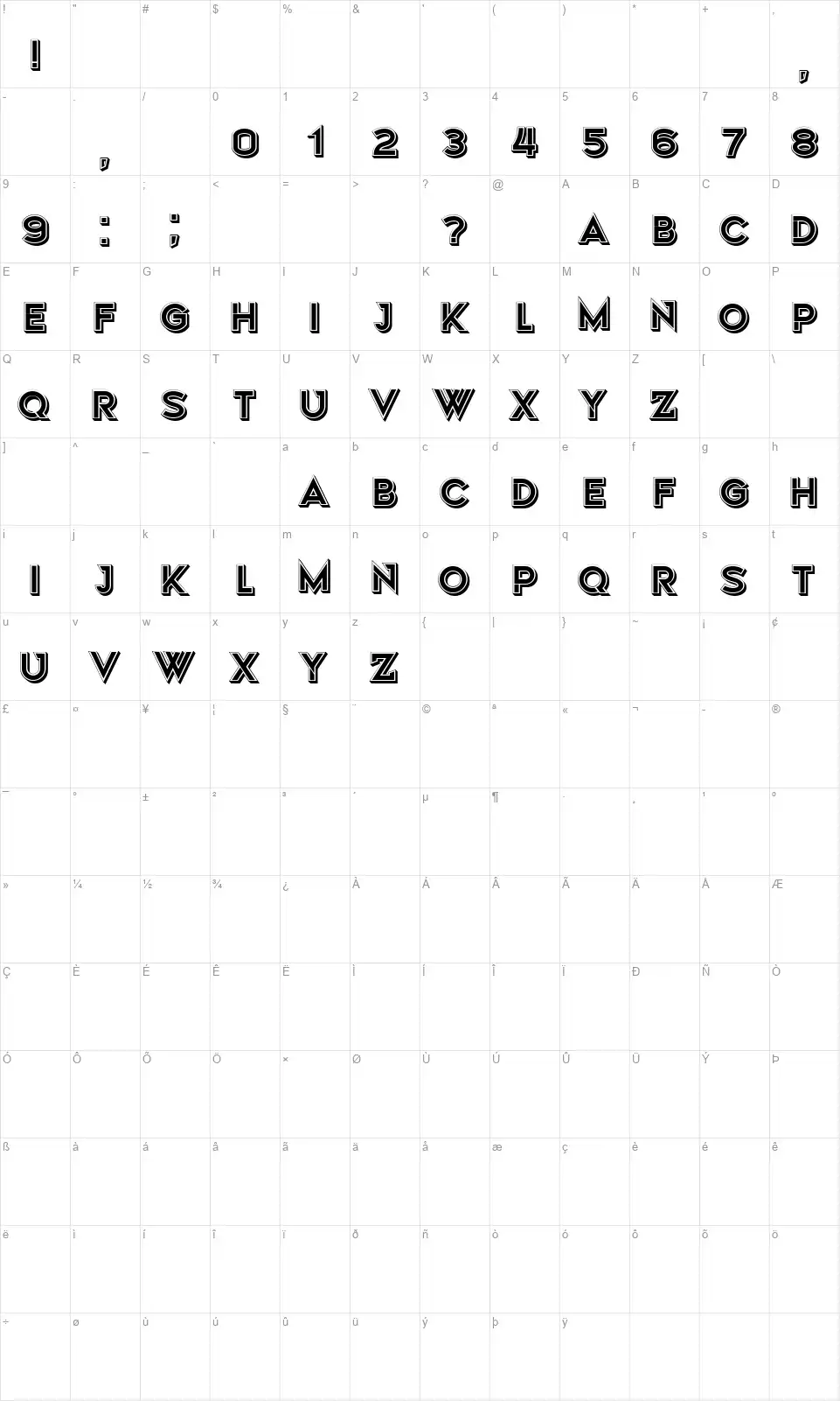 Sakatfont character map