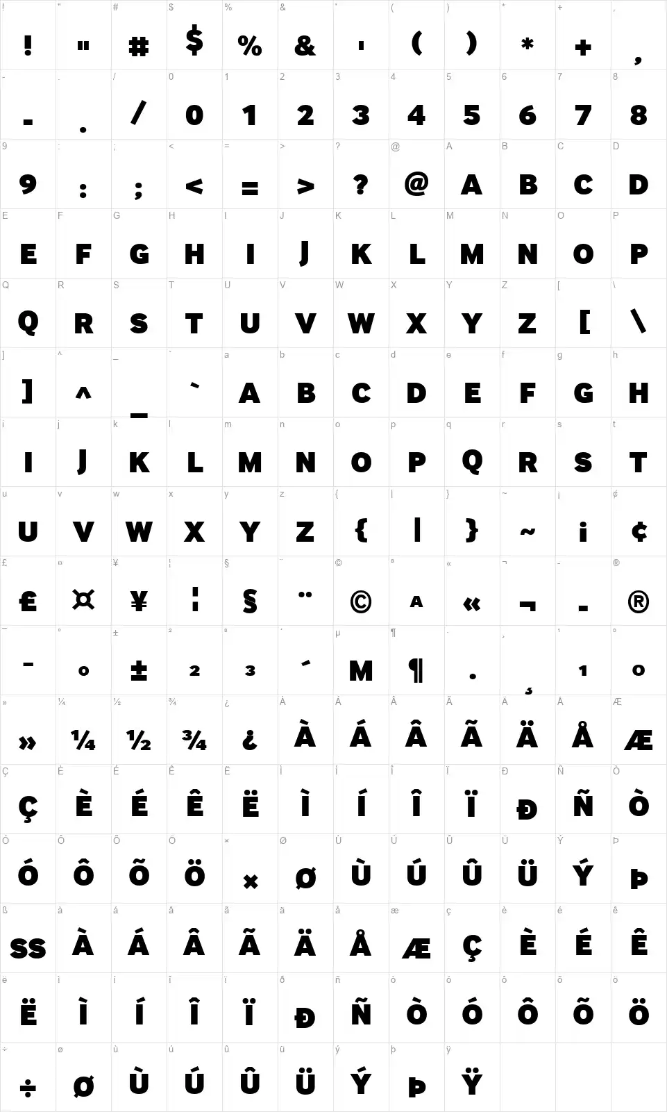 Samsung InterFace Blackfont character map