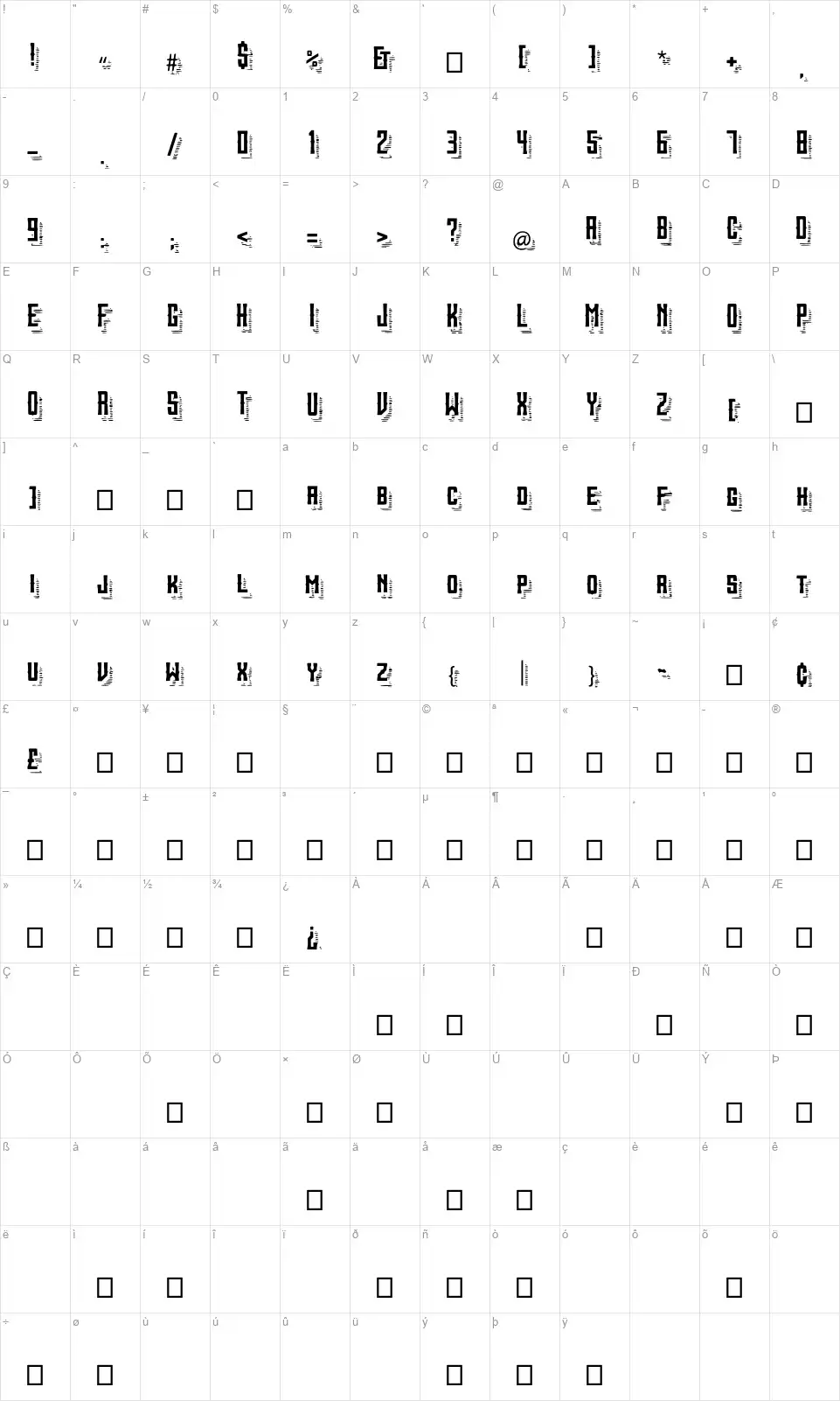 Sanctum ShadeLinesfont character map
