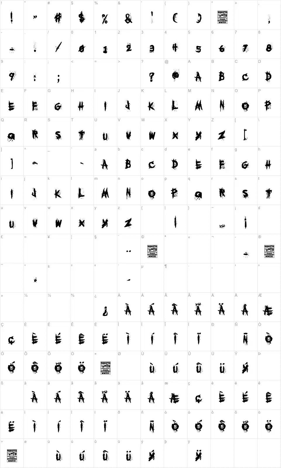 Satan's Islandfont character map