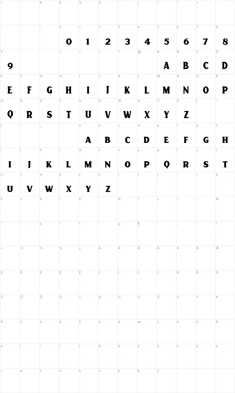 Scarlett Displayfont character map