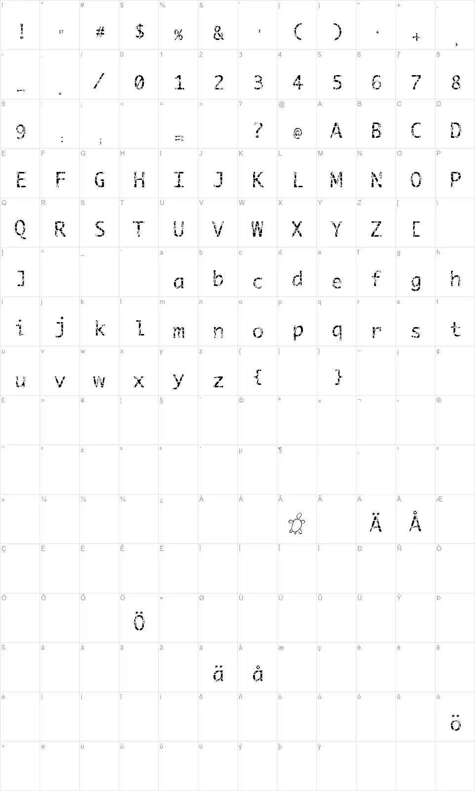 Scratchyfont character map