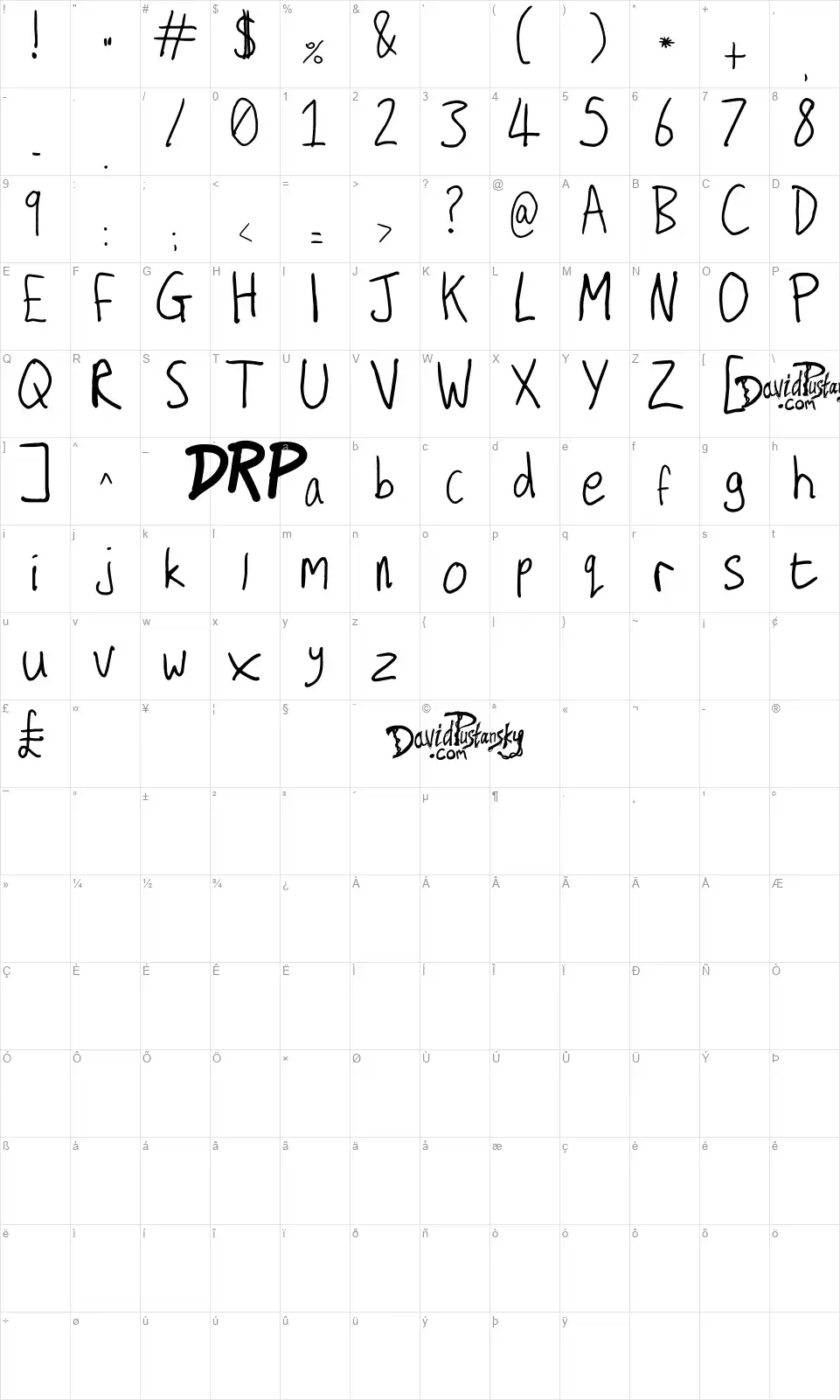 Secret Diaryfont character map