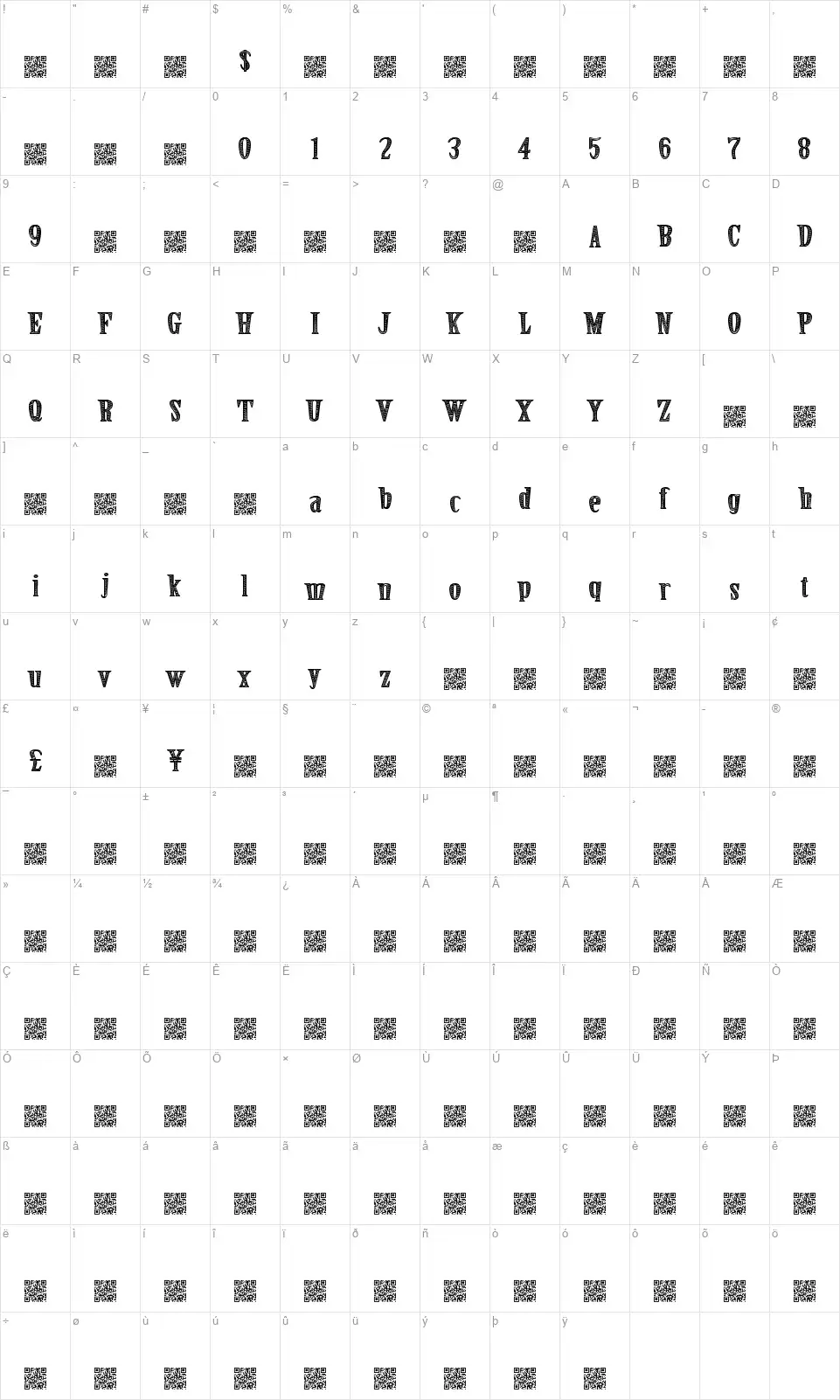 Secret Eventfont character map