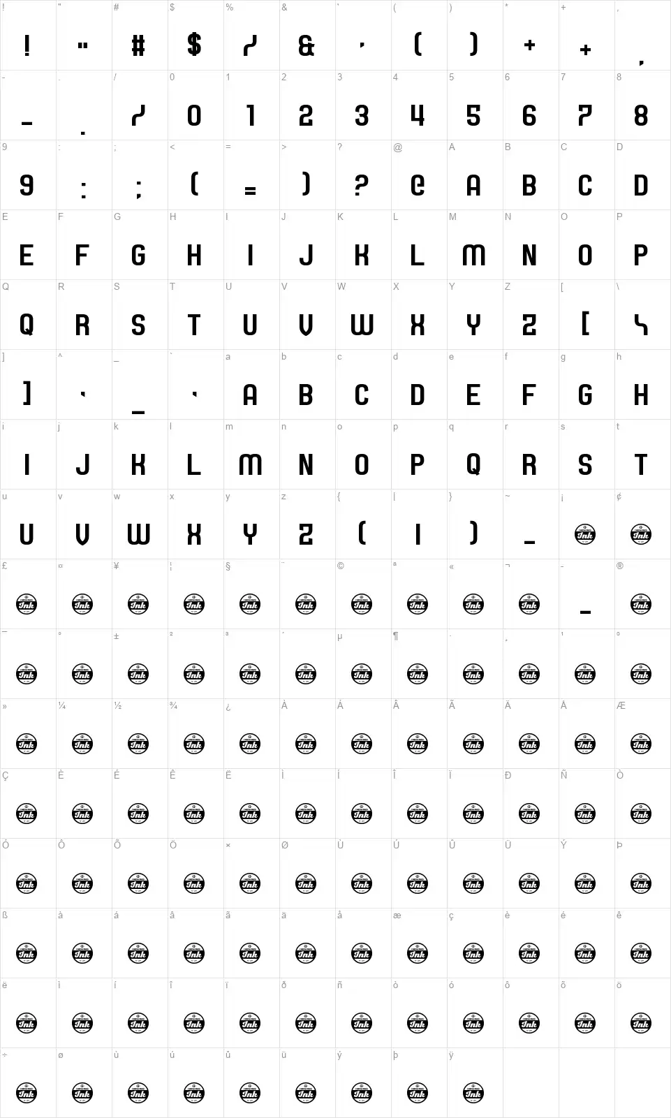 Septachargefont character map