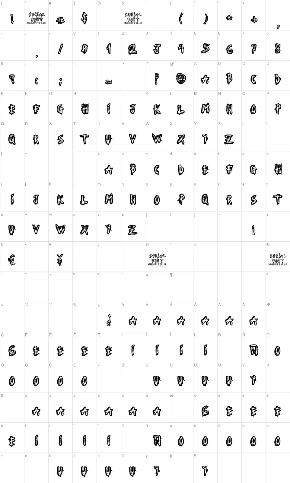 Serial Fontfont character map