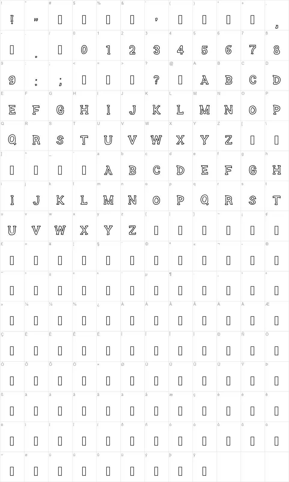 Series Slabfont character map