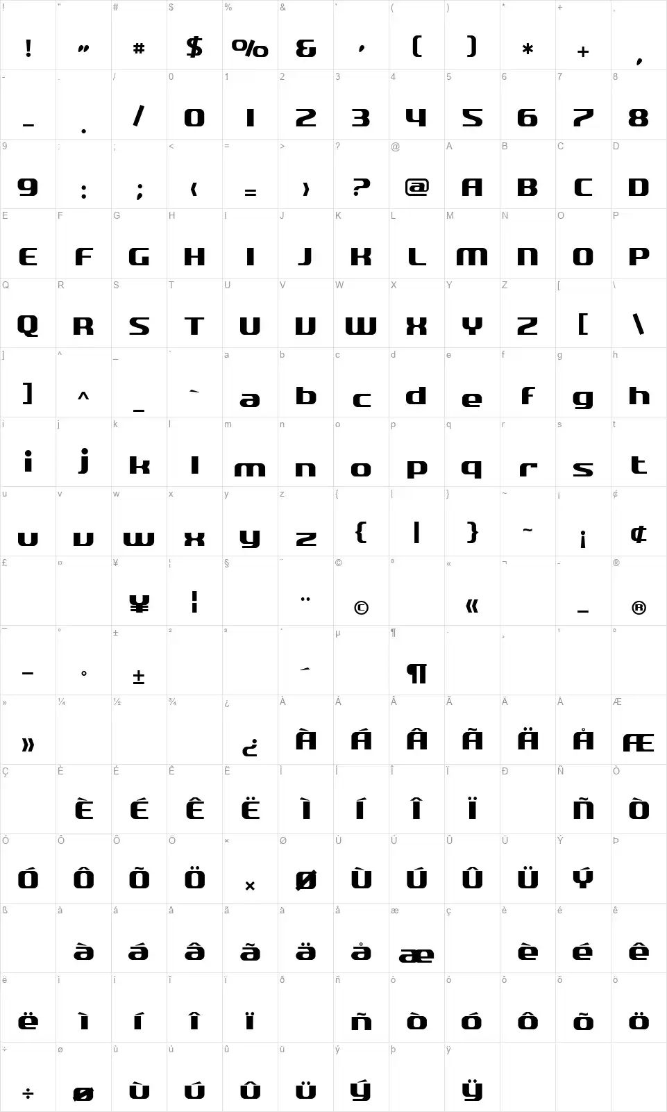 SF Quartzitefont character map