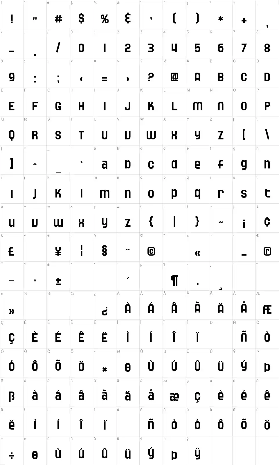 SF Speedwaystarfont character map