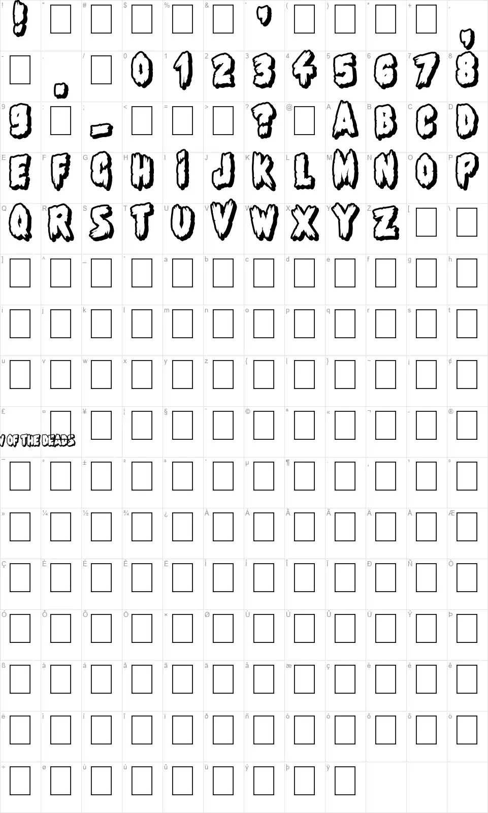 Shadow Of The Deadsfont character map