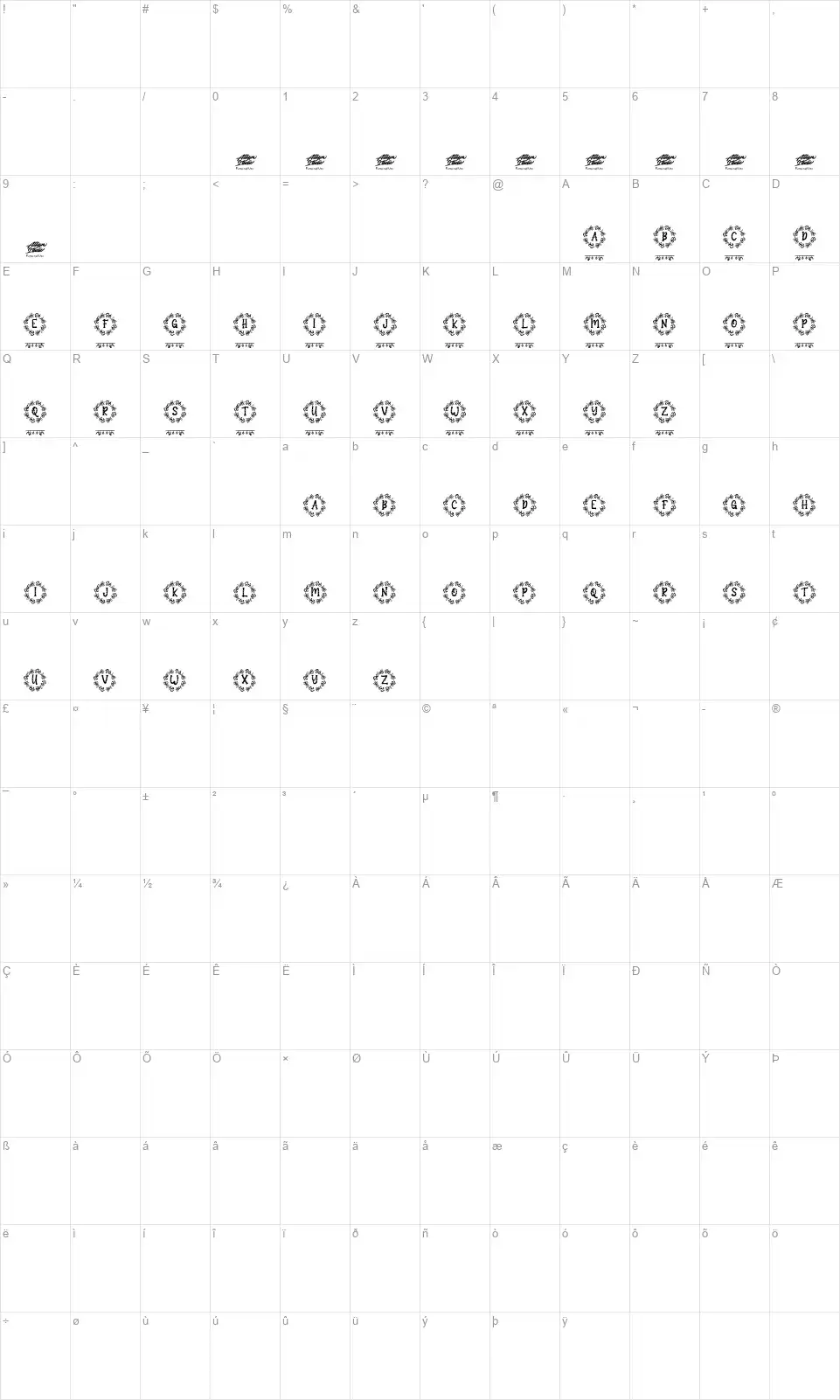 Shantana Christmas Monogramfont character map