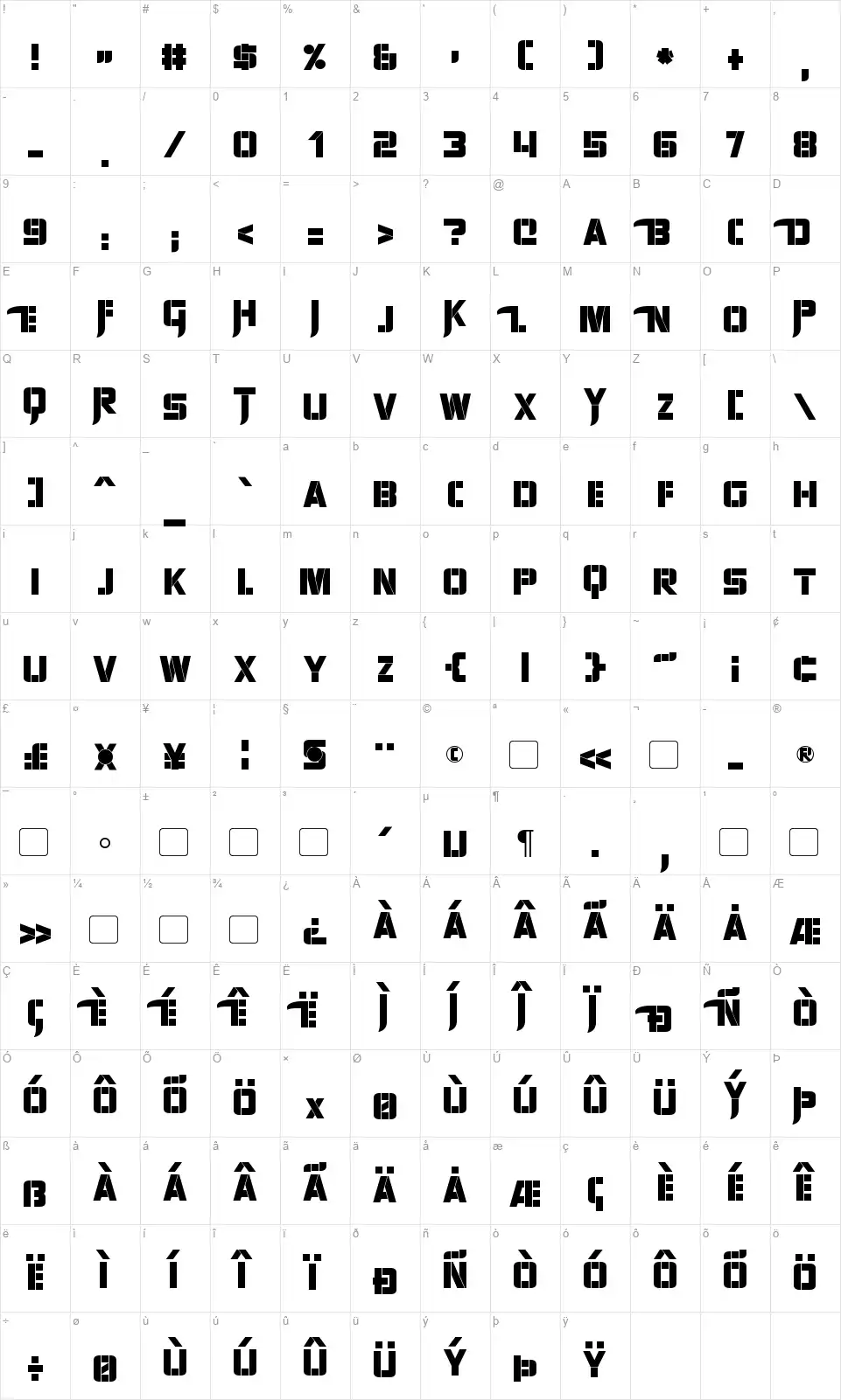 Sharp Aviennefont character map