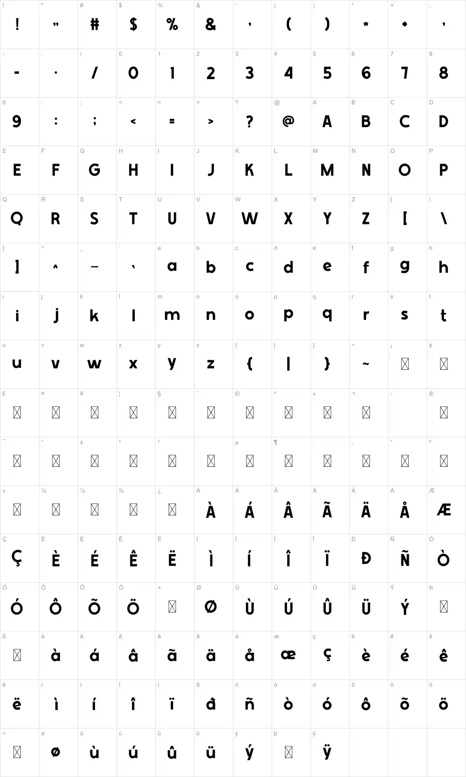 Shickfont character map