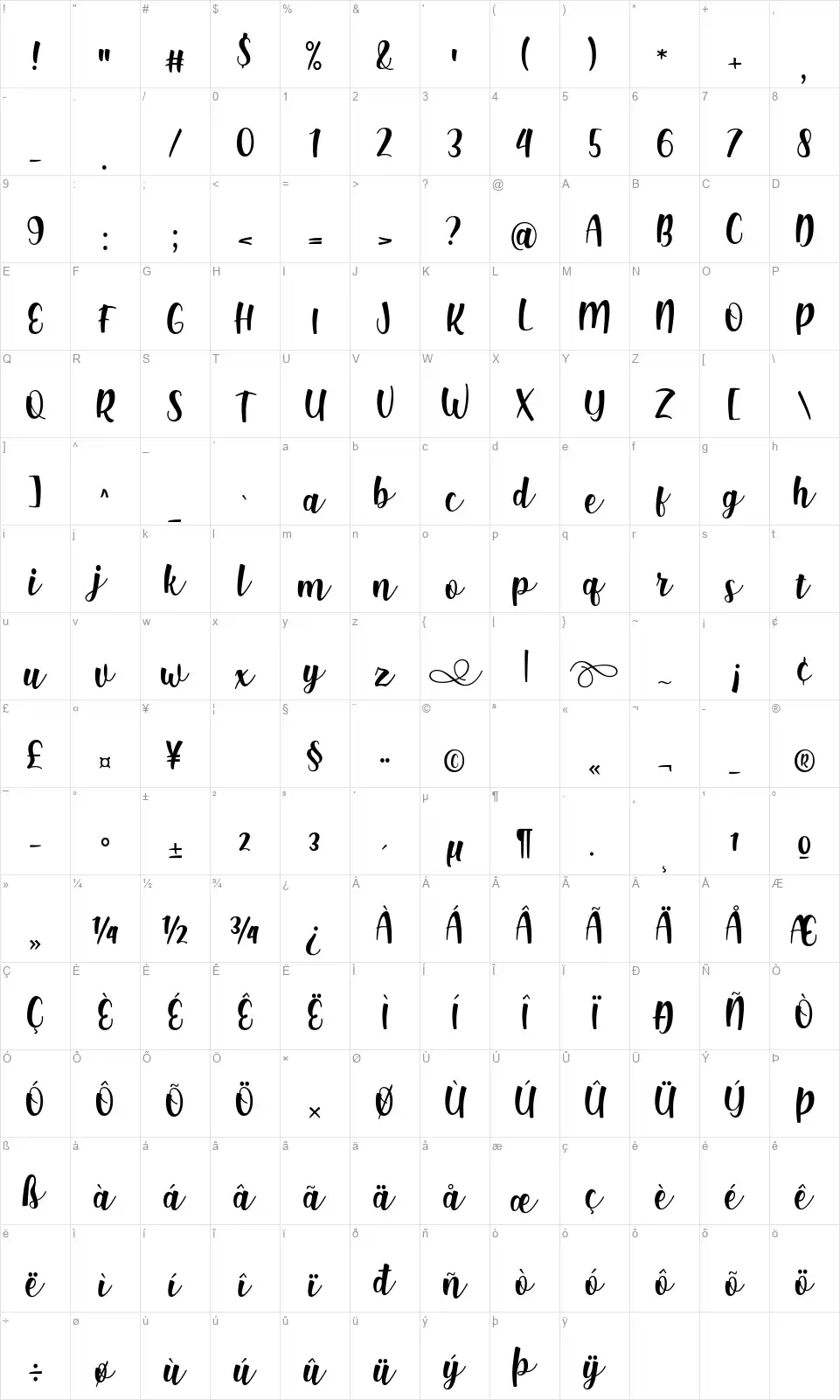 Shinkfont character map