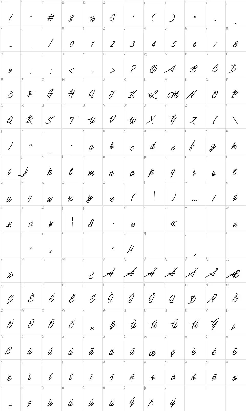 Silent Fighterfont character map