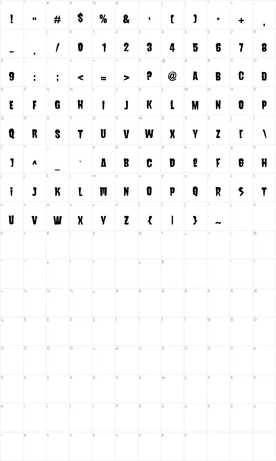 Sinister Mindfont character map
