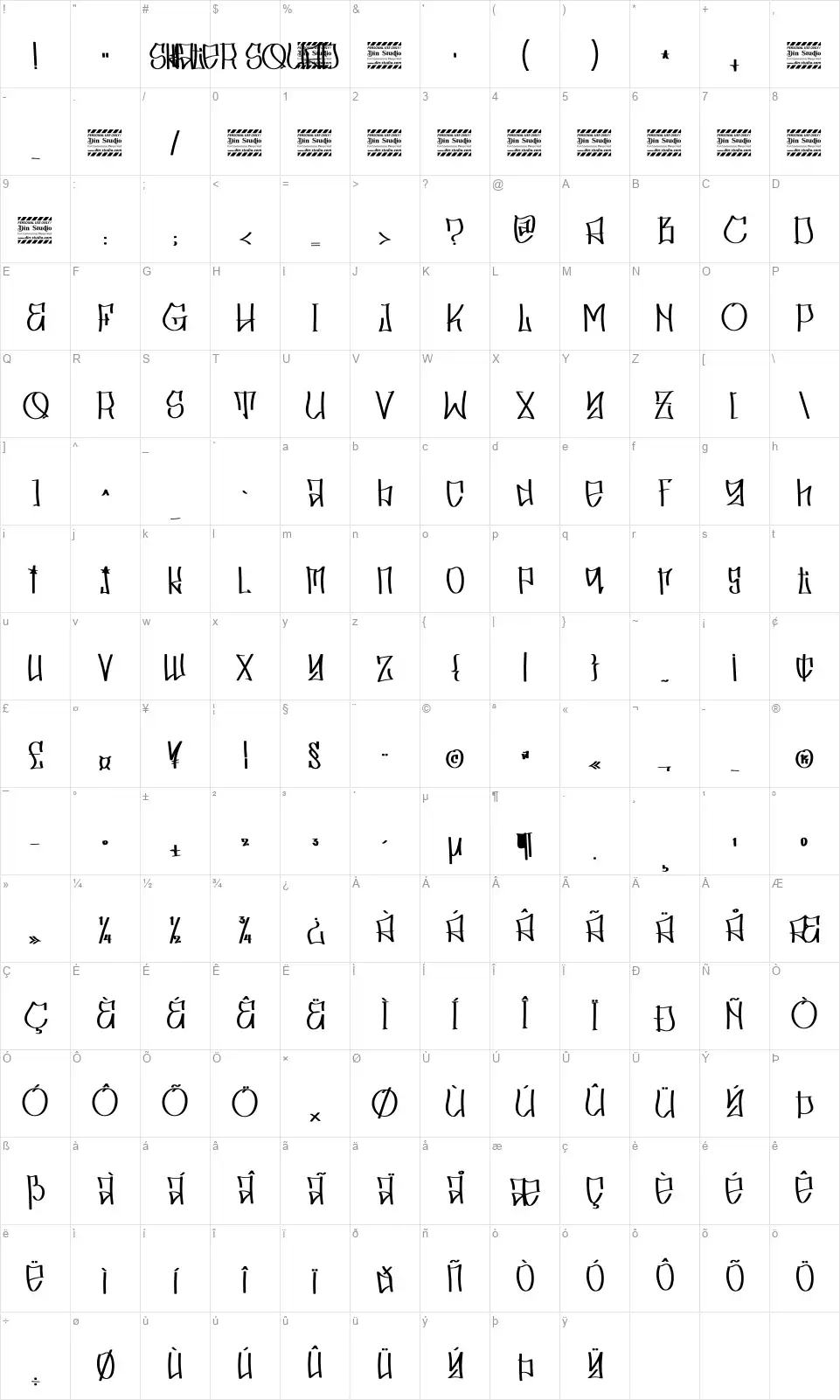 Skater Squadfont character map