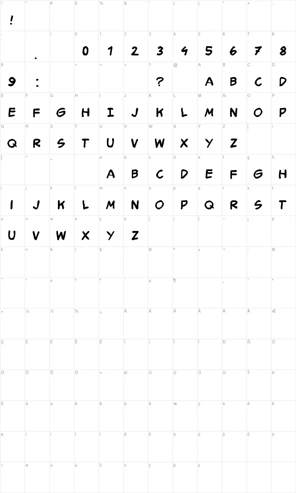 Smack Typographikfont character map