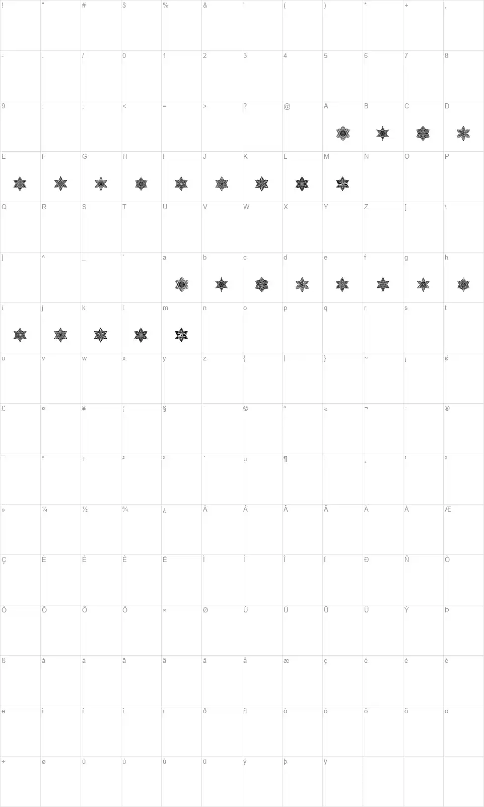 Snowflakefont character map