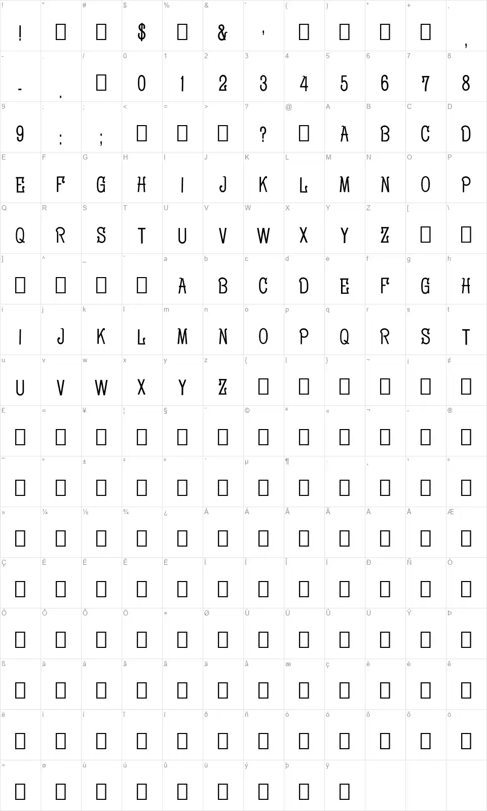 Solotype's Cocktailfont character map