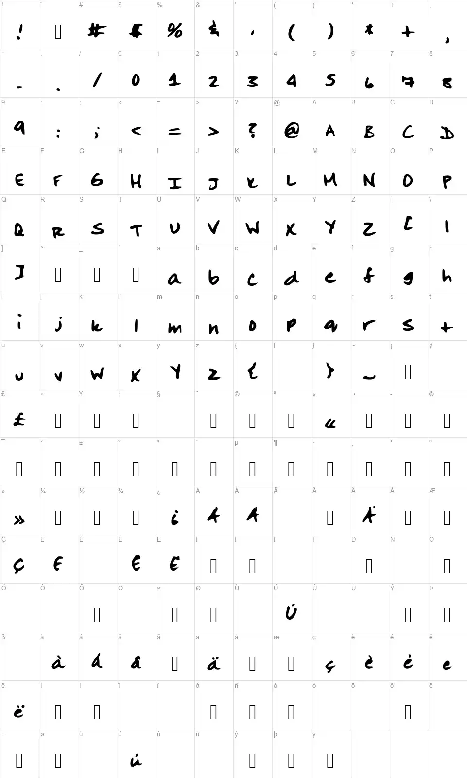 Sophia Whitecrossfont character map