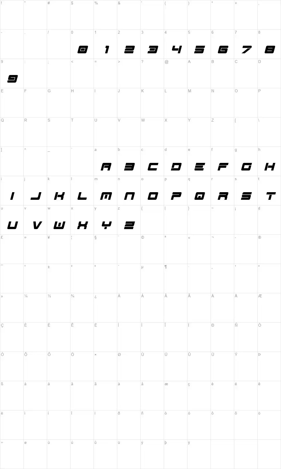 Spac3 - Tech v17font character map