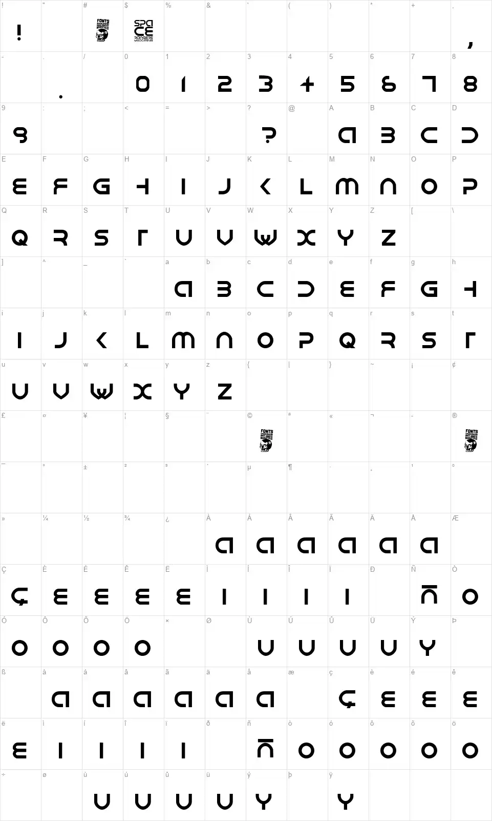 Space Rangersfont character map